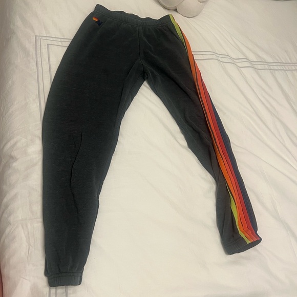 Aviator Nation Charcoal Sweatpants with Rainbow Stripe - Picture 1 of 1